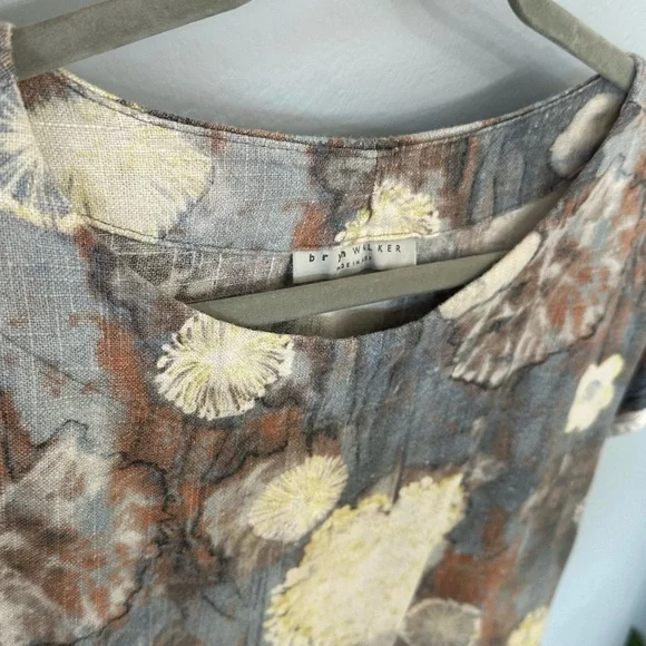 Brynn Walker Ansel Tunic Dress Burdock Blue Floral Linen Blend size S Lagenlook - Picture 12 of 16